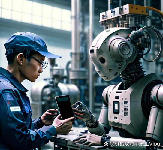 我寫的內(nèi)容是:一家高科技工廠內(nèi),一臺(tái)自動(dòng)化設(shè)備在裝配手機(jī),旁邊的兩